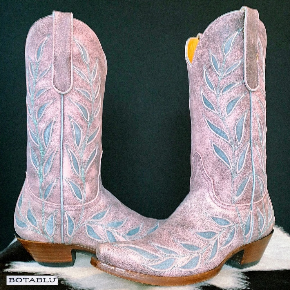 OLD GRINGO Vintage Pink Blue Leather Floral Tall Cowgirl Cowboy Western Boots 7 - Picture 3 of 10